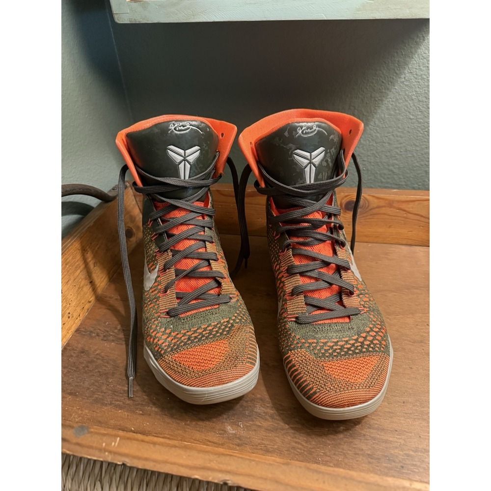 Nike Kobe 9 Elite Strategy Orange Black Flyknit Basketball Shoes Mens 7.5/W 9.5